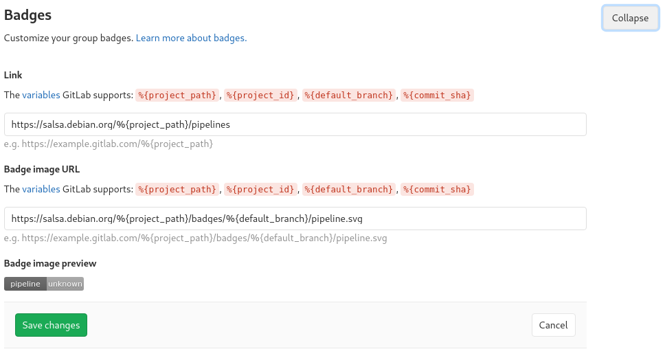 Pipeline badge settings