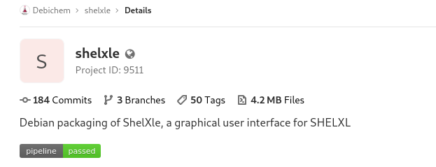 Project page of ShelXle packaging showing the pipeline status badge